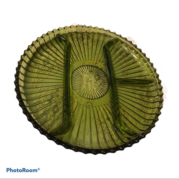 Vintage Indiana Depression Glass 1960s Divided Round Sawtooth Serving Platter - Picture 4 of 5